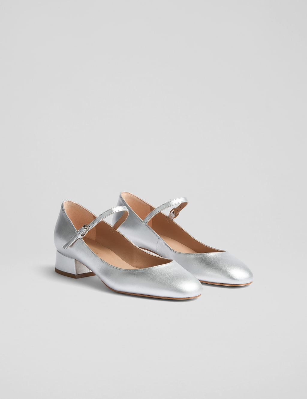 Leather Metallic Block Heel Mary Jane Pumps 2 of 4