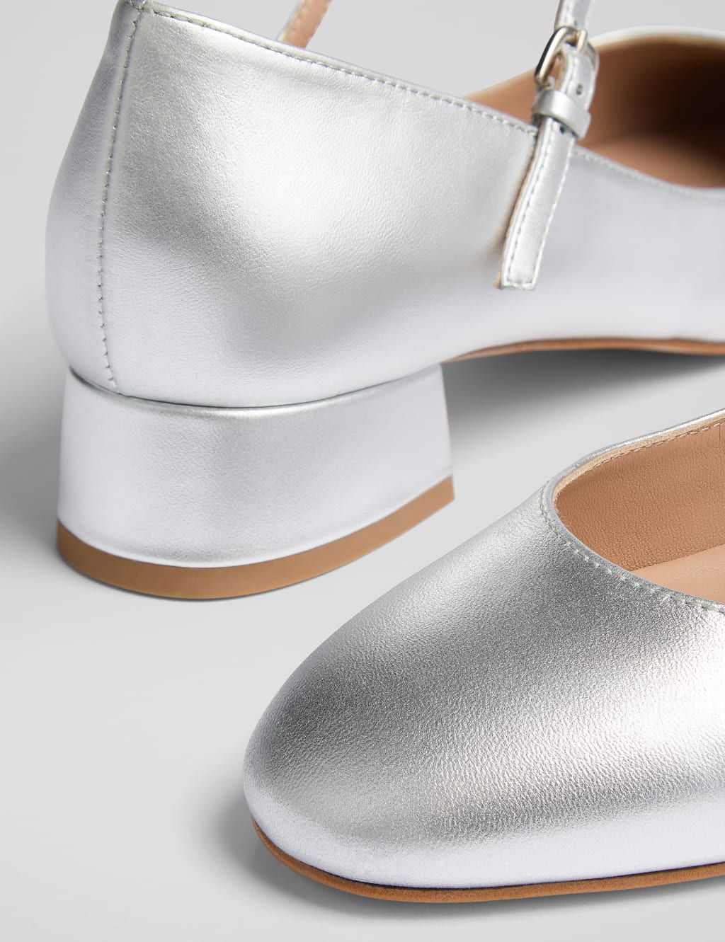 Leather Metallic Block Heel Mary Jane Pumps 4 of 4