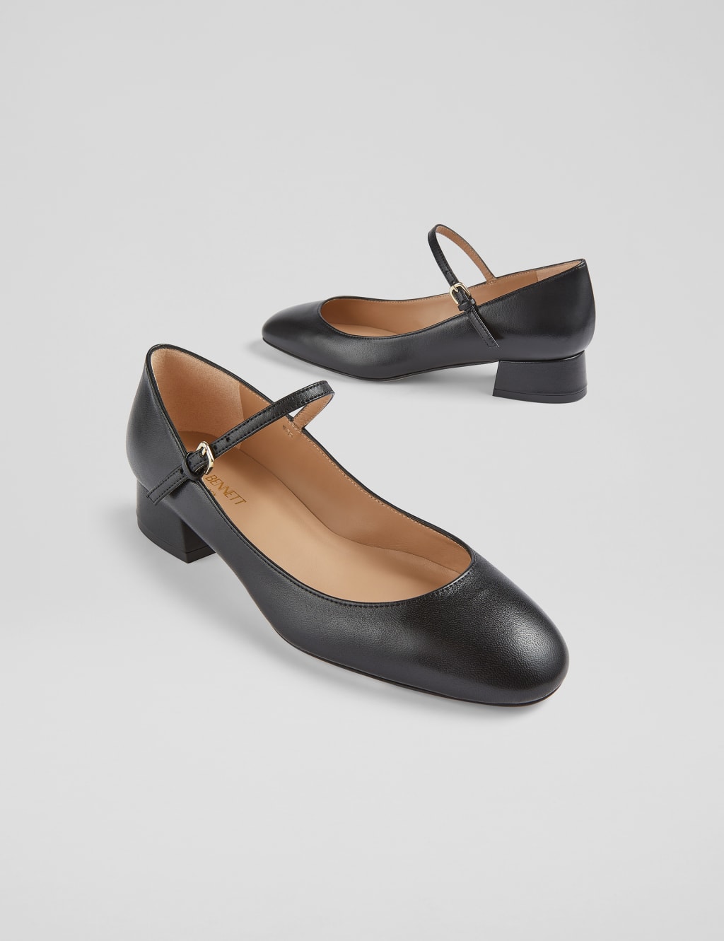 Leather Metallic Block Heel Mary Jane Pumps 2 of 3