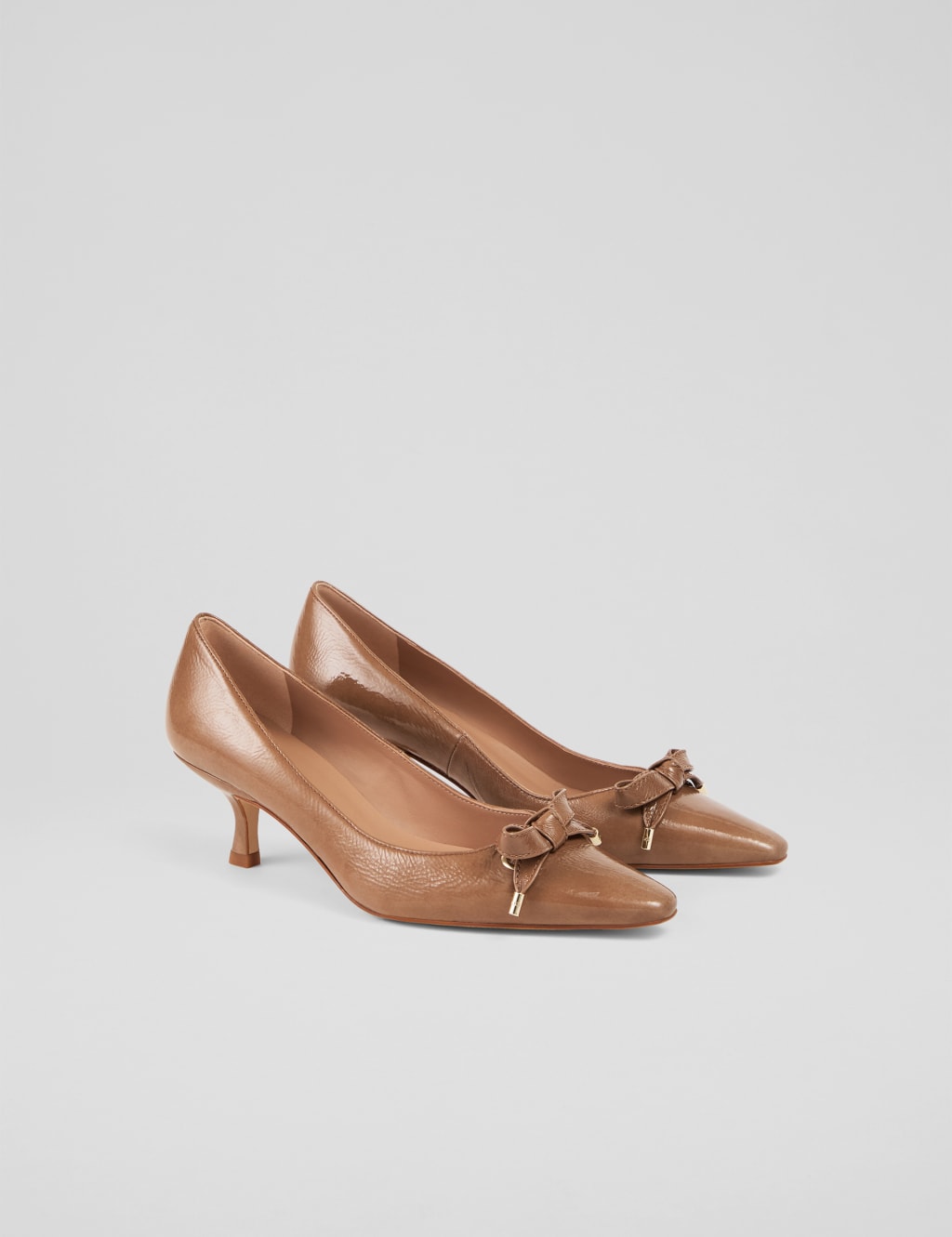 Leather Patent Bow Kitten Heel Court Shoes 2 of 4