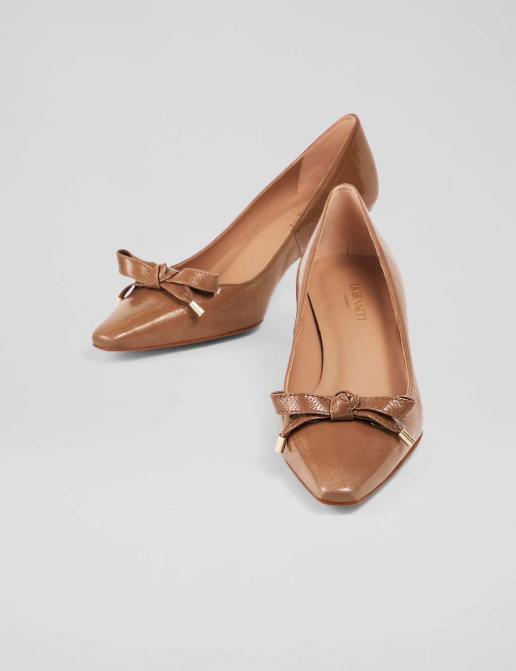 Leather Patent Bow Kitten Heel Court Shoes 3 of 4