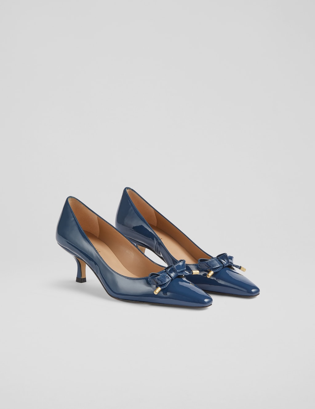 Leather Patent Bow Kitten Heel Court Shoes 2 of 4
