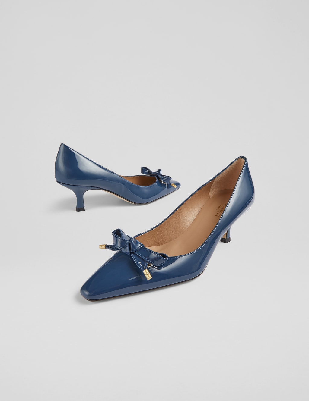 Leather Patent Bow Kitten Heel Court Shoes 3 of 4