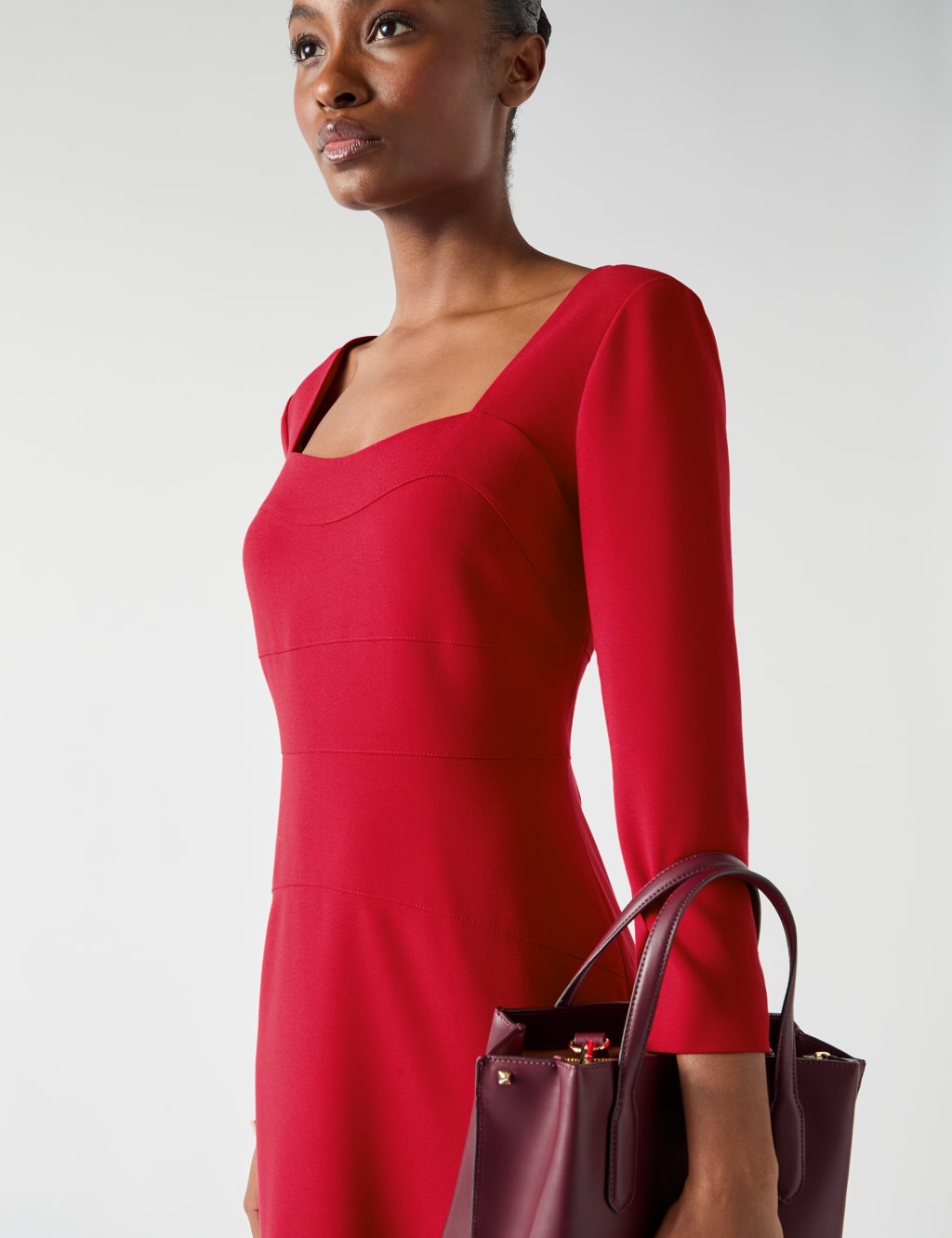 Crepe Square Neck Knee Length Bodycon Dress
