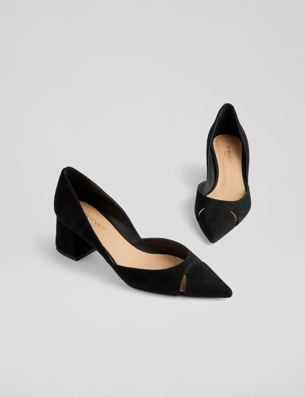 Suede Cut Out Pointed Block Heel Court Shoes 4 of 4