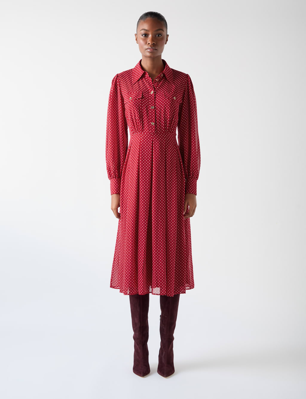 Polka Dot Midi Shirt Dress 1 of 4
