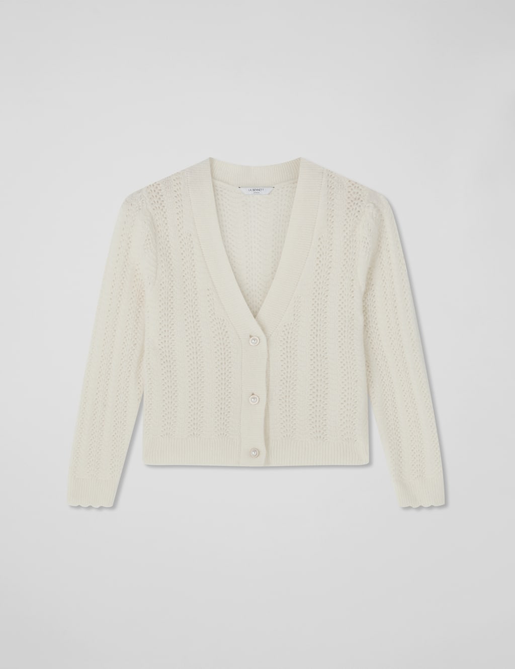 Wool Blend Cable Knit V-Neck Cardigan 2 of 4