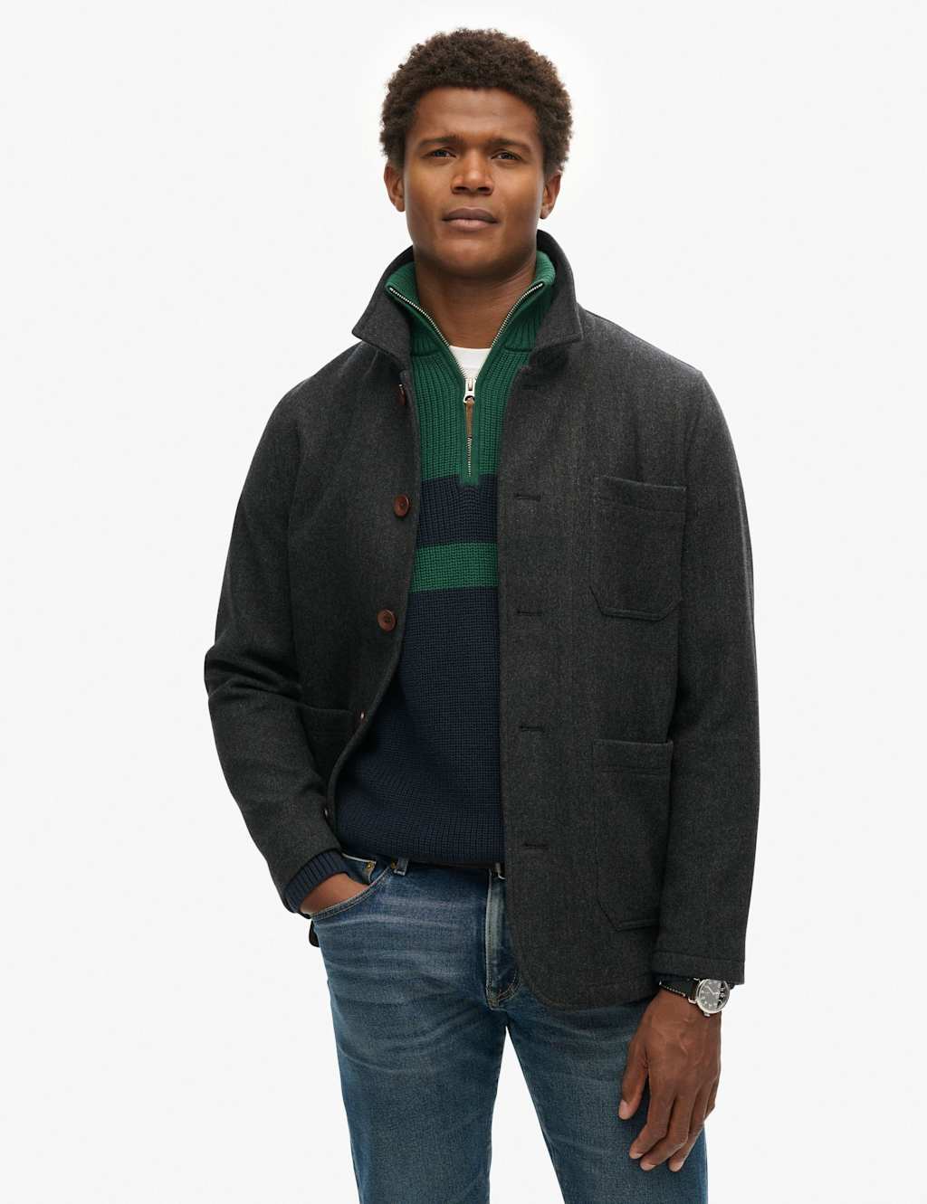 Relaxed Fit Wool Rich Textured Overshirt 1 of 8