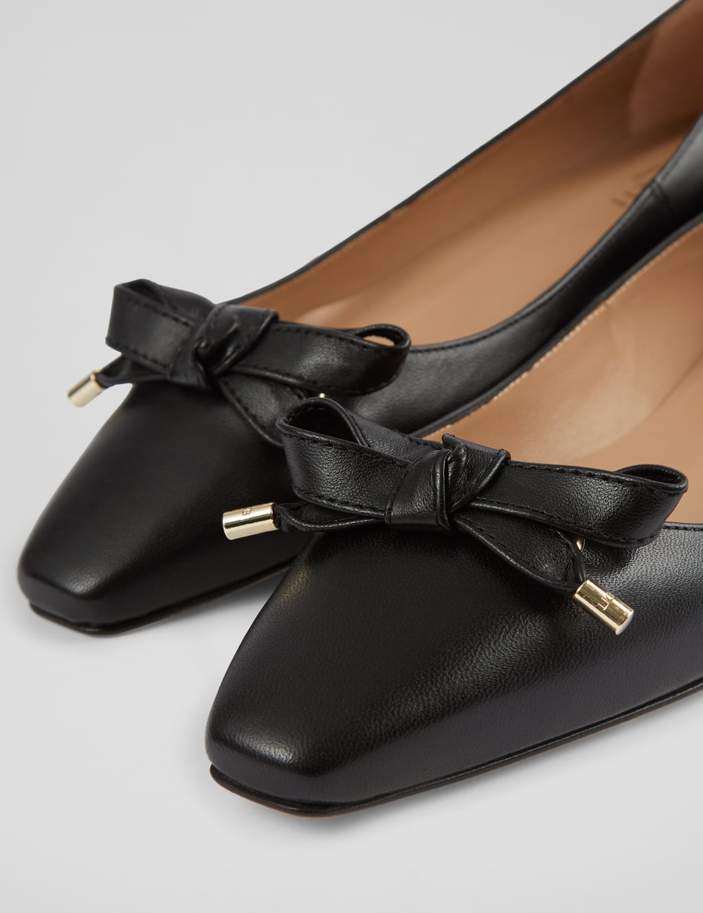 Leather Bow Block Heel Square Toe Pumps 4 of 4
