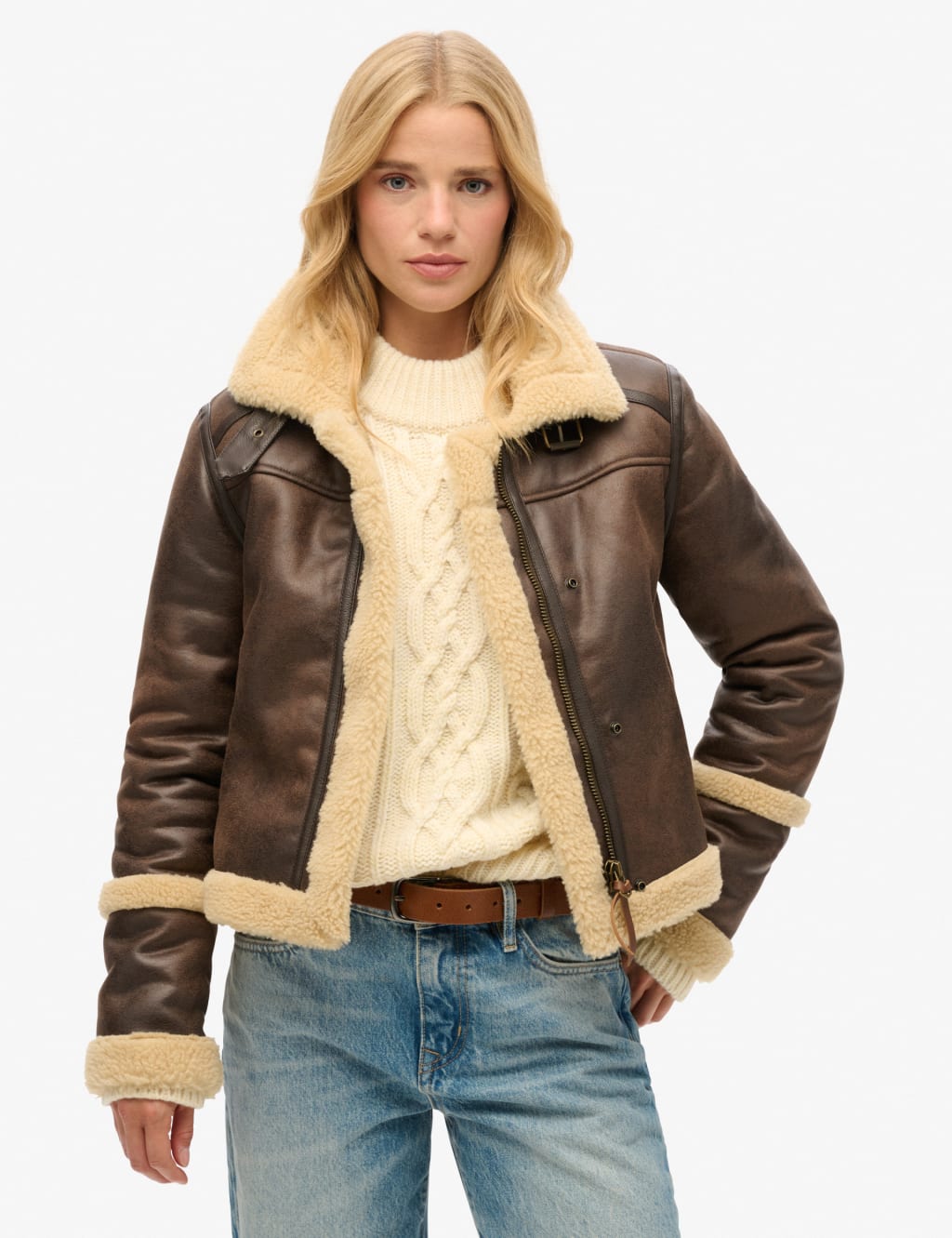 Faux Shearling Cropped Aviator Jacket 2 of 7