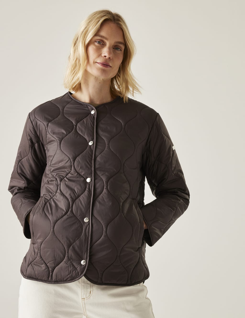 Collarless puffer jacket cheap
