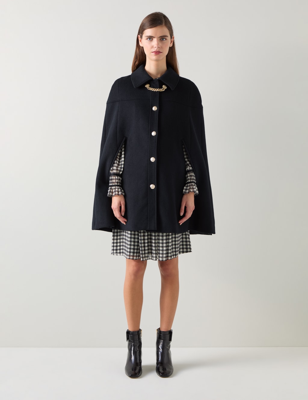 Wool Blend Collared Chain Detail Short Cape 1 of 4