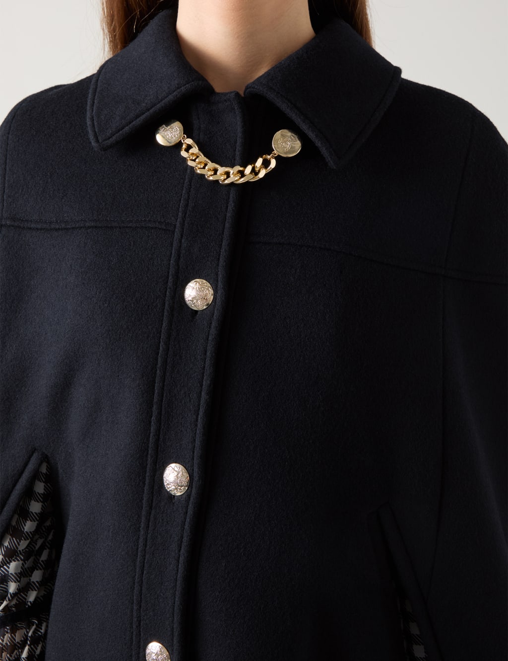 Wool Blend Collared Chain Detail Short Cape 4 of 4