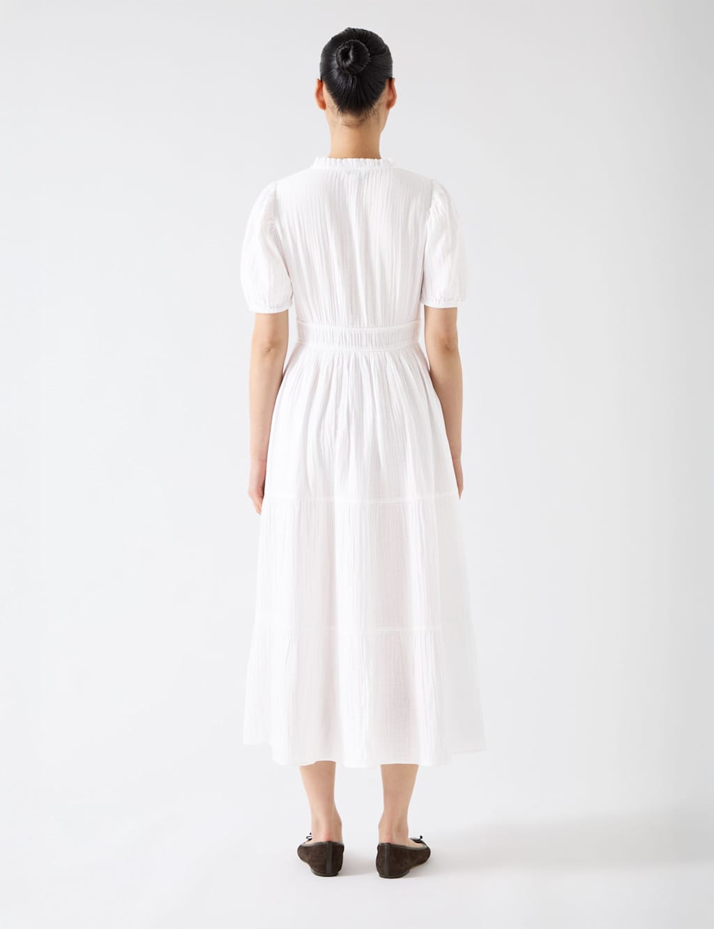 Pure Cotton V-Neck Midi Waisted Dress 2 of 3