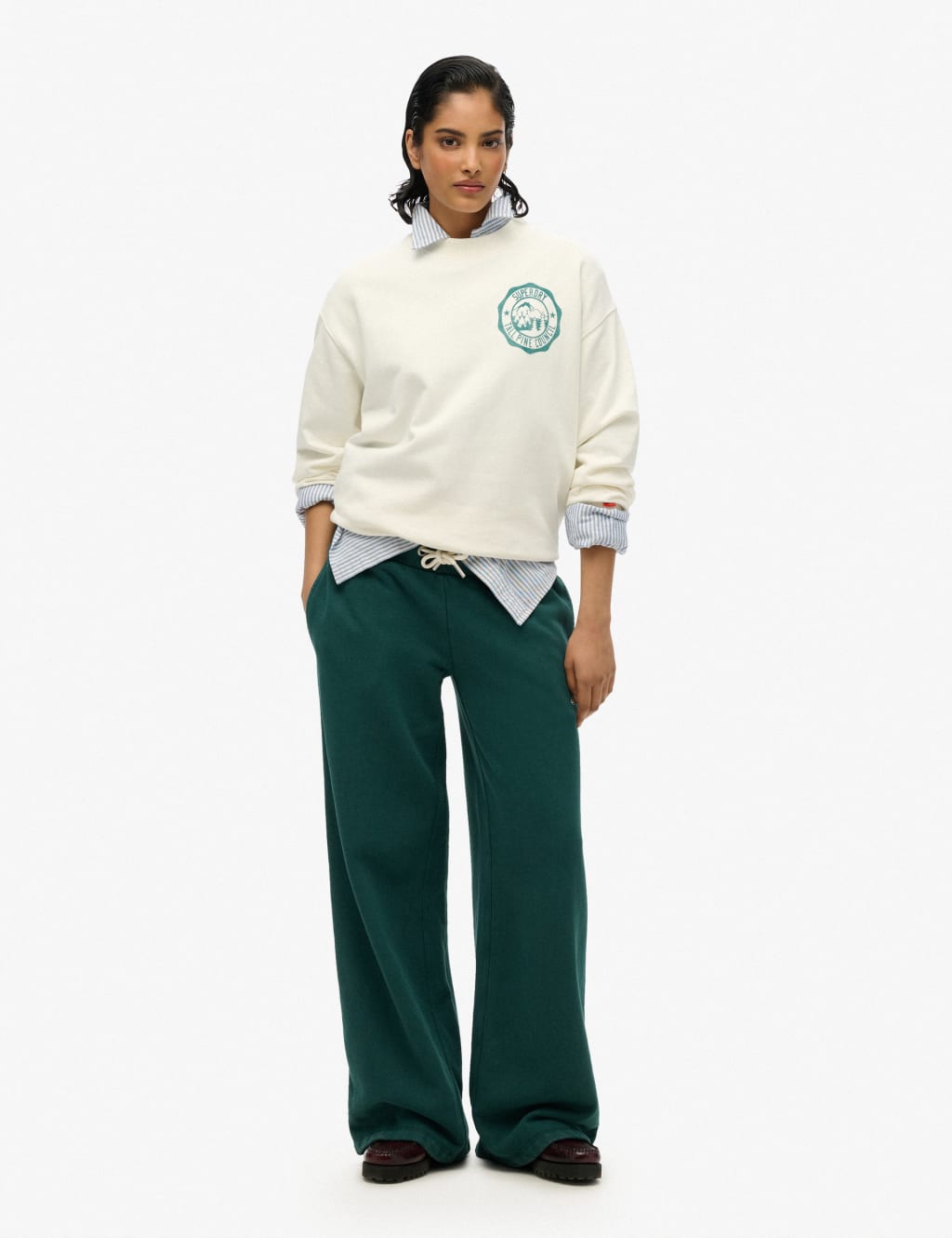 Pure Cotton Embroidered Logo Wide Leg Joggers 3 of 6