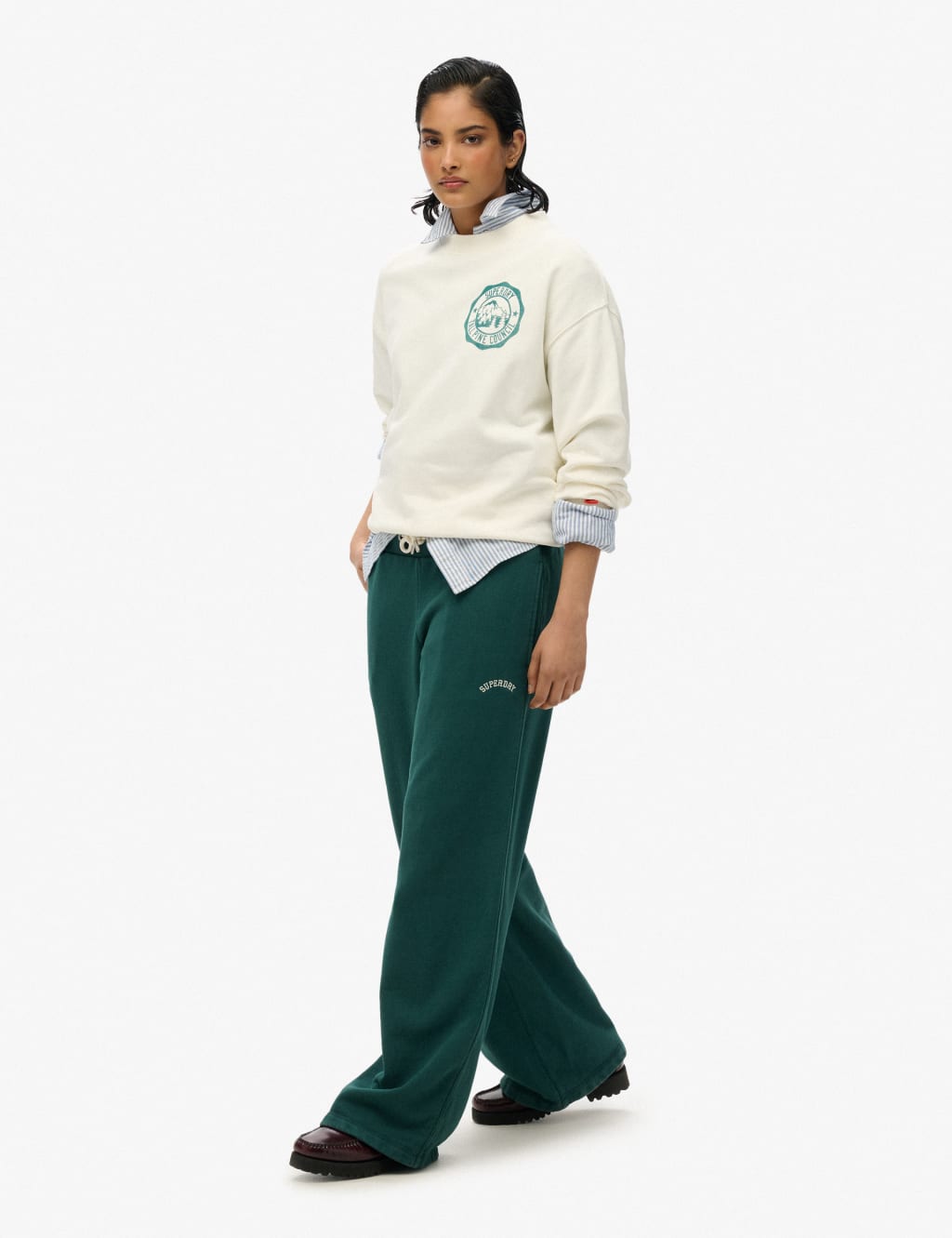 Pure Cotton Embroidered Logo Wide Leg Joggers 4 of 6