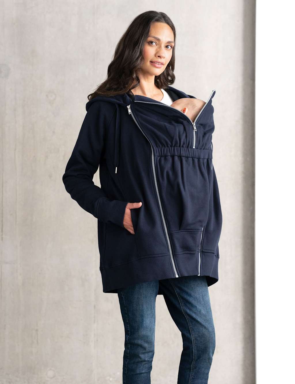 Maternity Jersey Zip Up Baby Wearing Hoodie 1 of 6