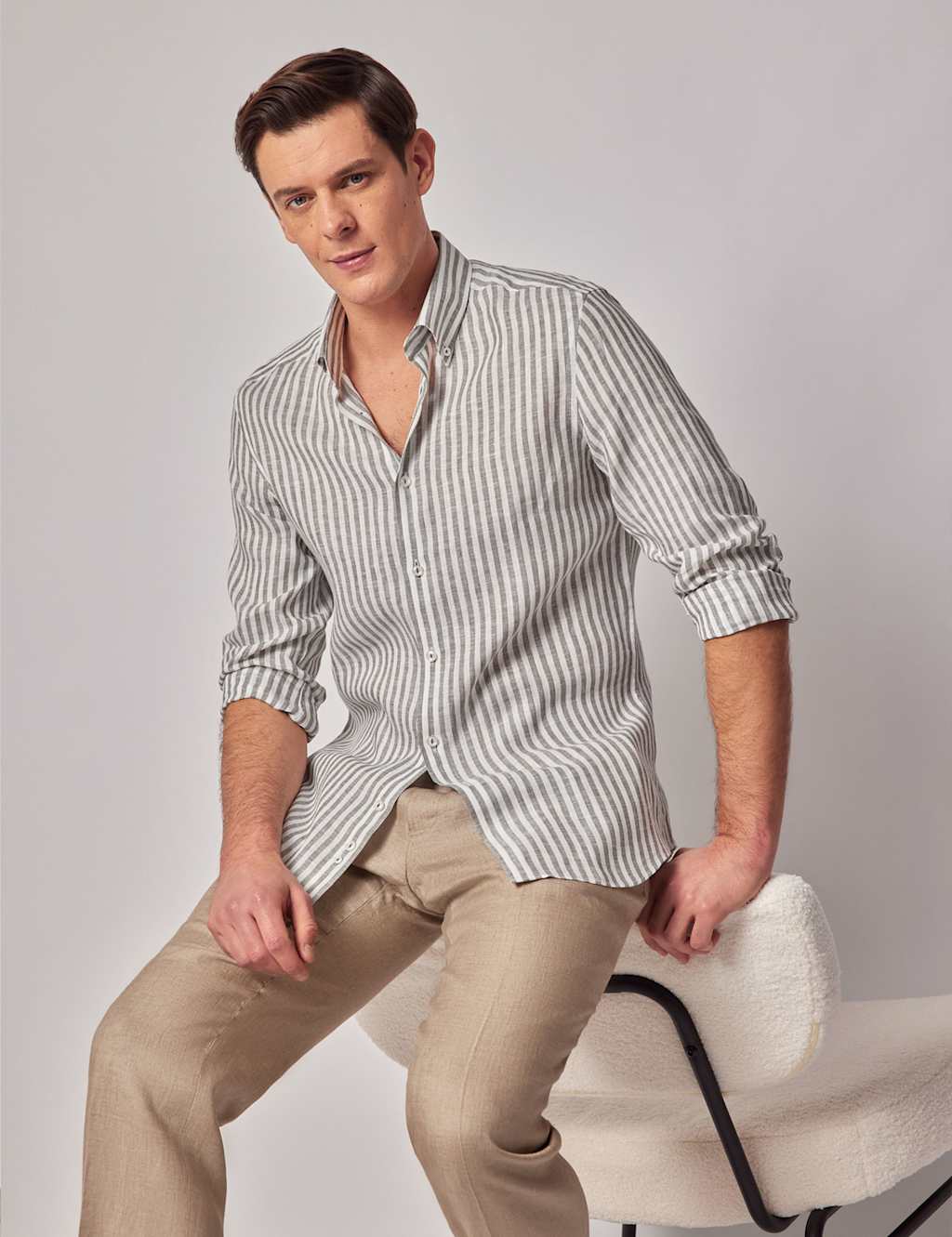 Slim Fit Pure Linen Striped Shirt 2 of 3