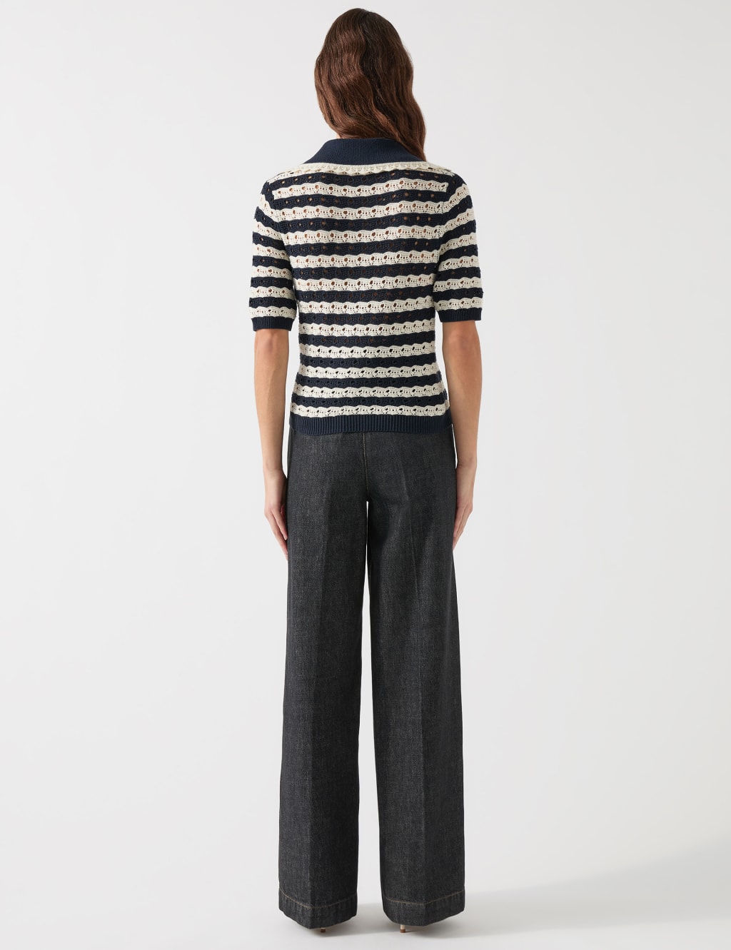 Cotton Rich Striped Collared Knitted Top 4 of 4