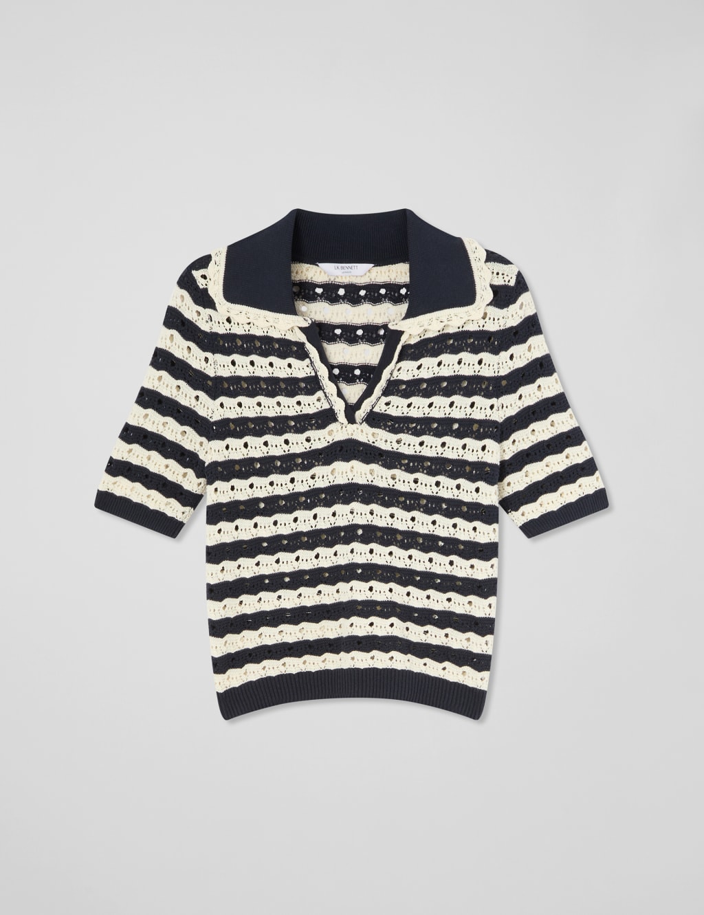 Cotton Rich Striped Collared Knitted Top 2 of 4