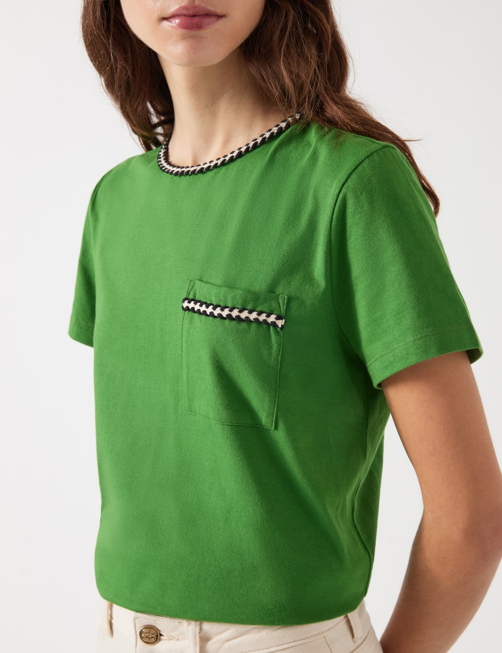 Pure Cotton Plaited Trim Crop T-Shirt 4 of 4
