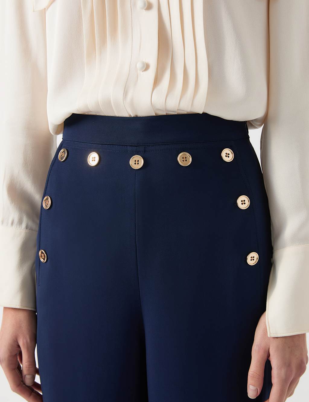 Crepe Button Detail Straight Leg Trousers 4 of 4