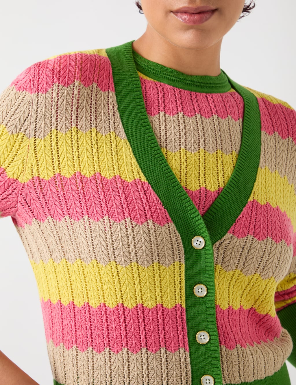Cotton Rich Colour Block Pointelle Cardigan 4 of 4