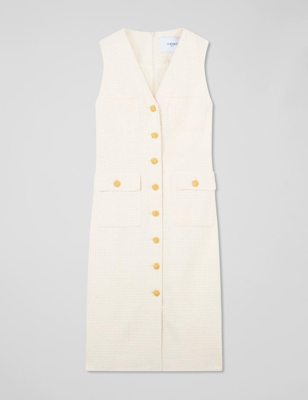 Tweed V-Neck Button Detail Tailored Dress 2 of 4