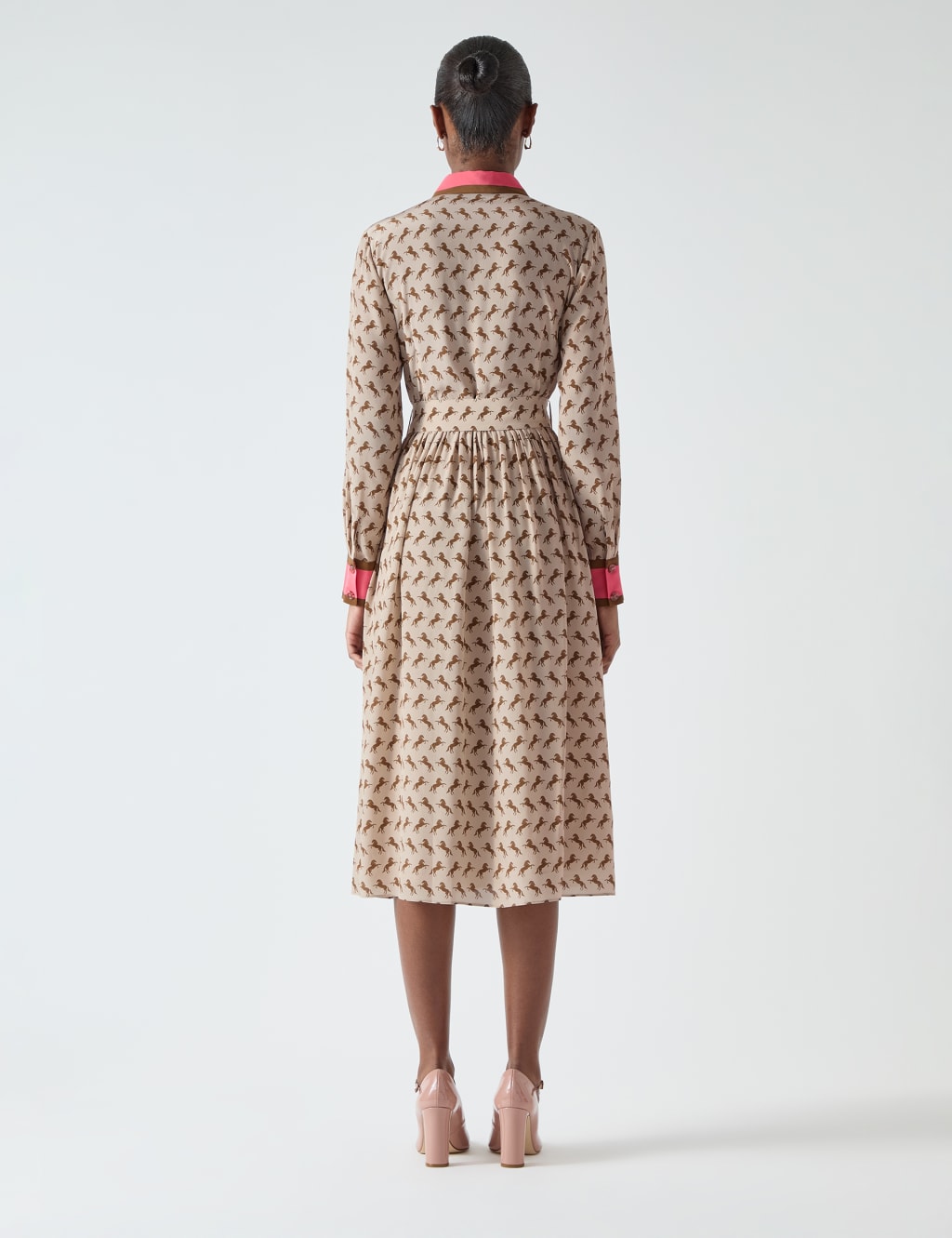Pure Silk Printed Belted Midi Shirt Dress 3 of 4