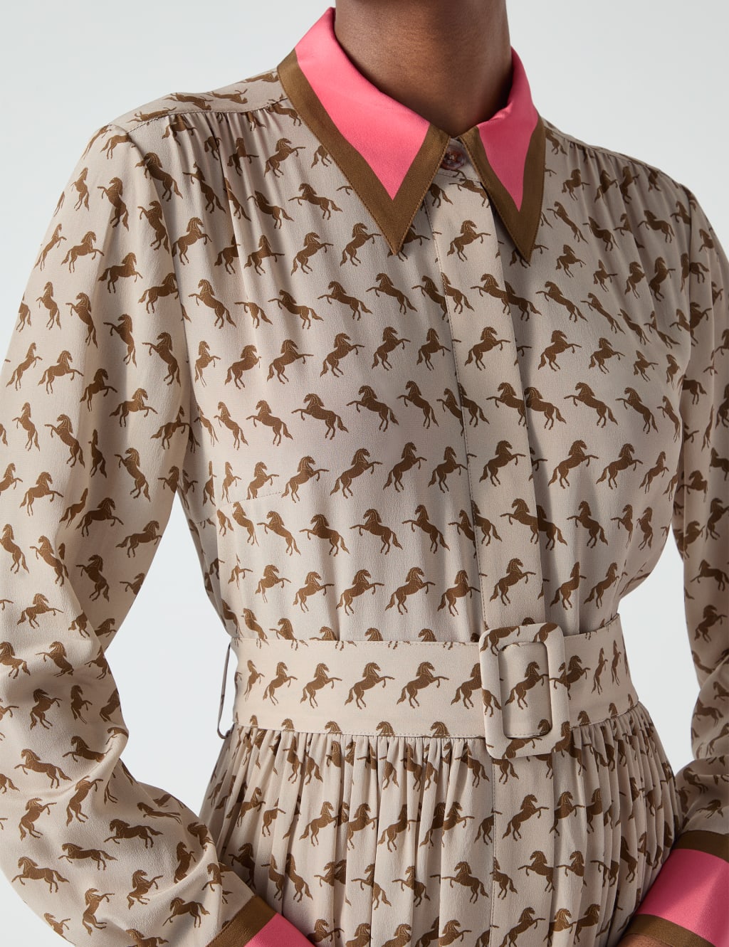 Pure Silk Printed Belted Midi Shirt Dress 4 of 4