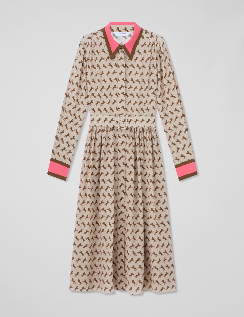 Pure Silk Printed Belted Midi Shirt Dress 2 of 4