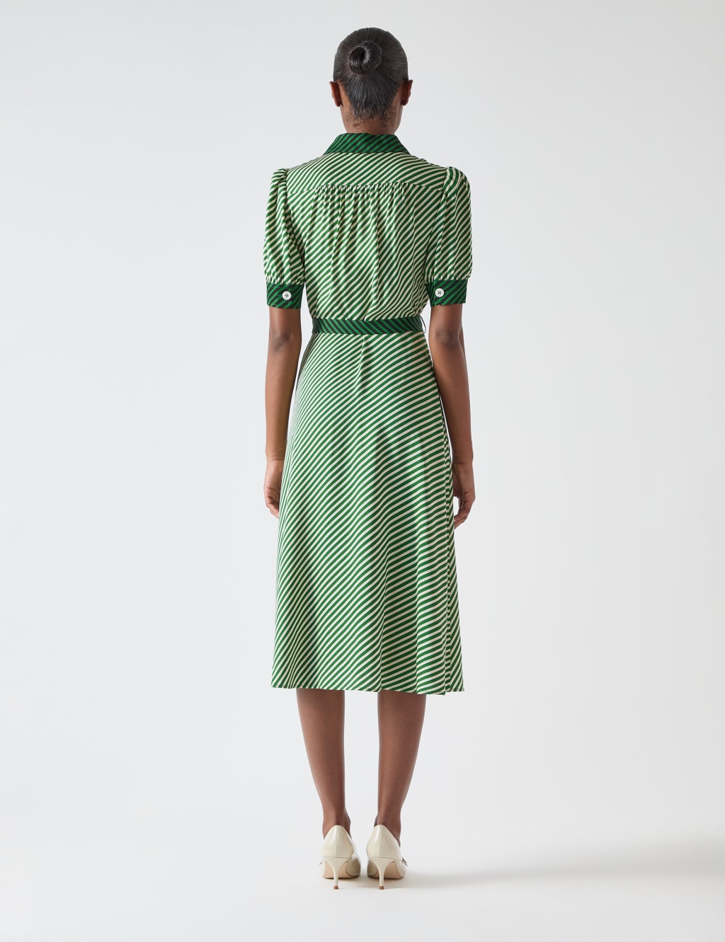 Striped Collared Belted Midi Shirt Dress 3 of 4