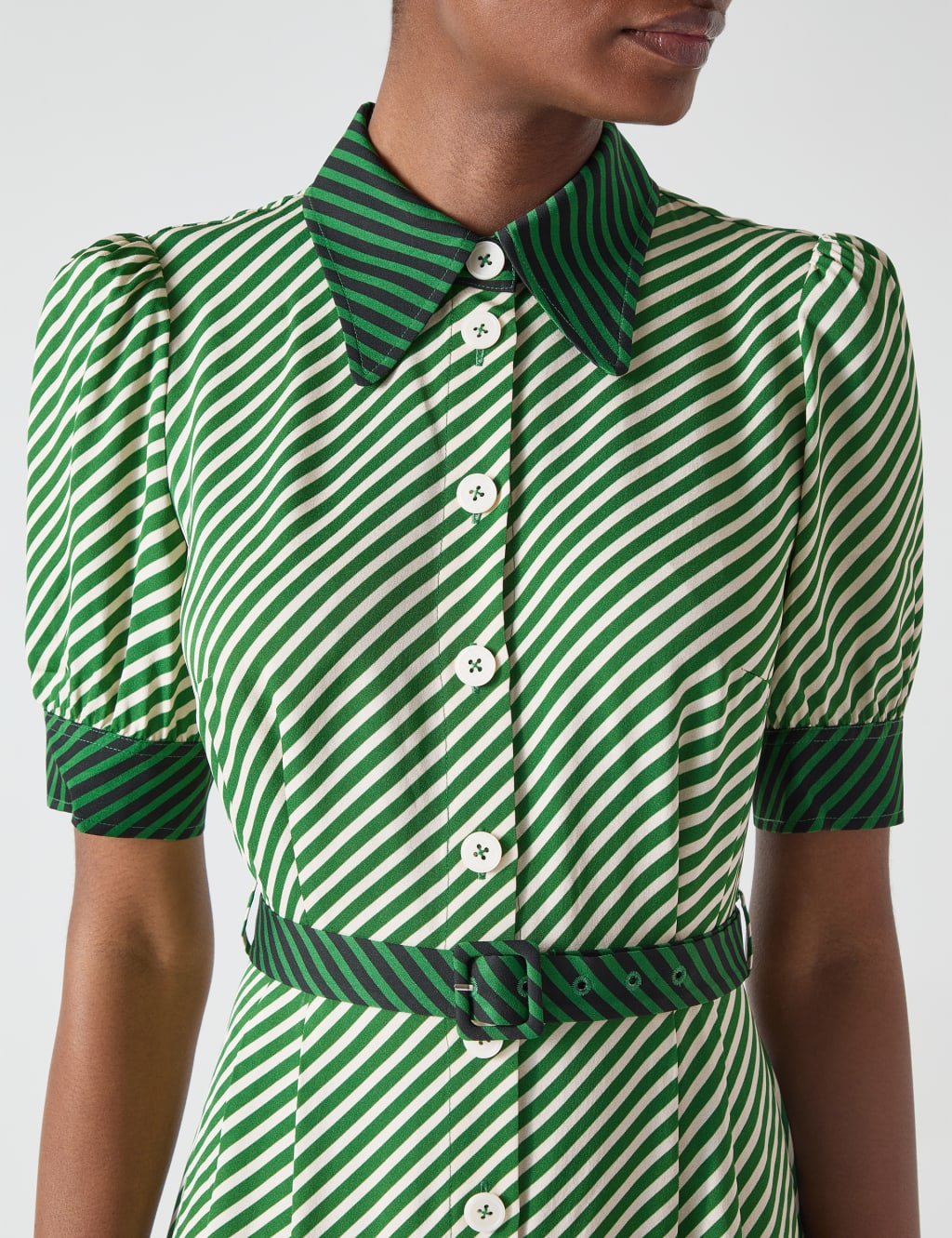 Striped Collared Belted Midi Shirt Dress 4 of 4