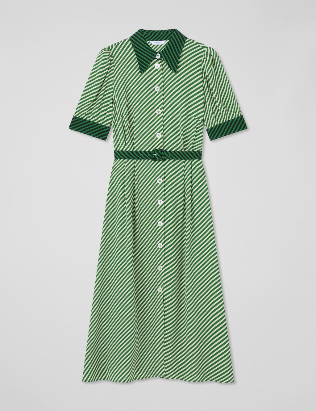 Striped Collared Belted Midi Shirt Dress 2 of 4