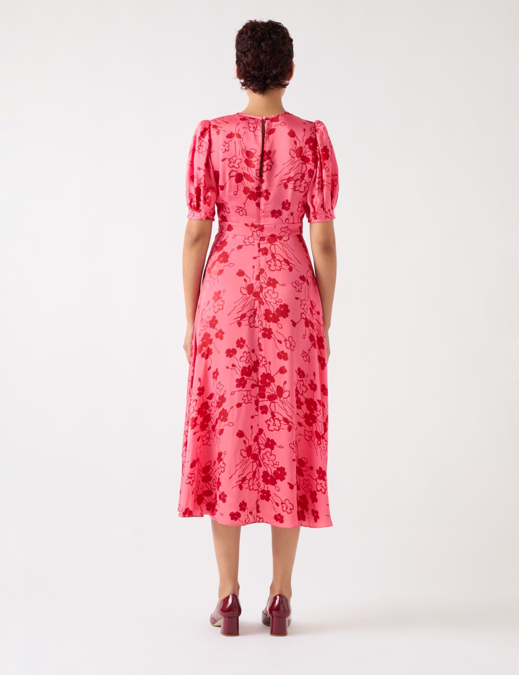 Satin Textured Floral Midi Tea Dress 3 of 4