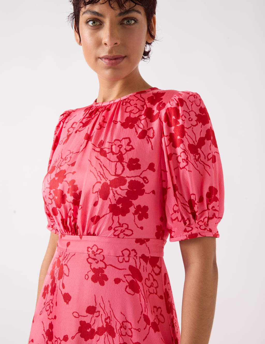 Satin Textured Floral Midi Tea Dress 4 of 4