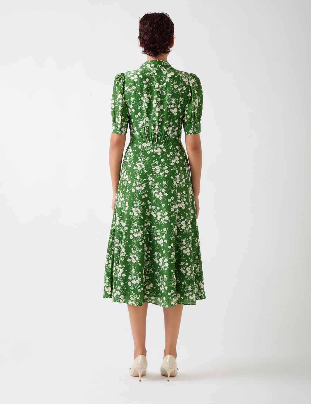 Silk Blend Jacquard Wildflower Midi Tea Dress 3 of 4