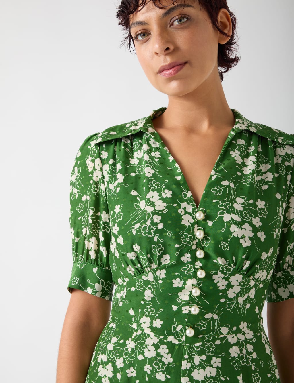 Silk Blend Jacquard Wildflower Midi Tea Dress 4 of 4