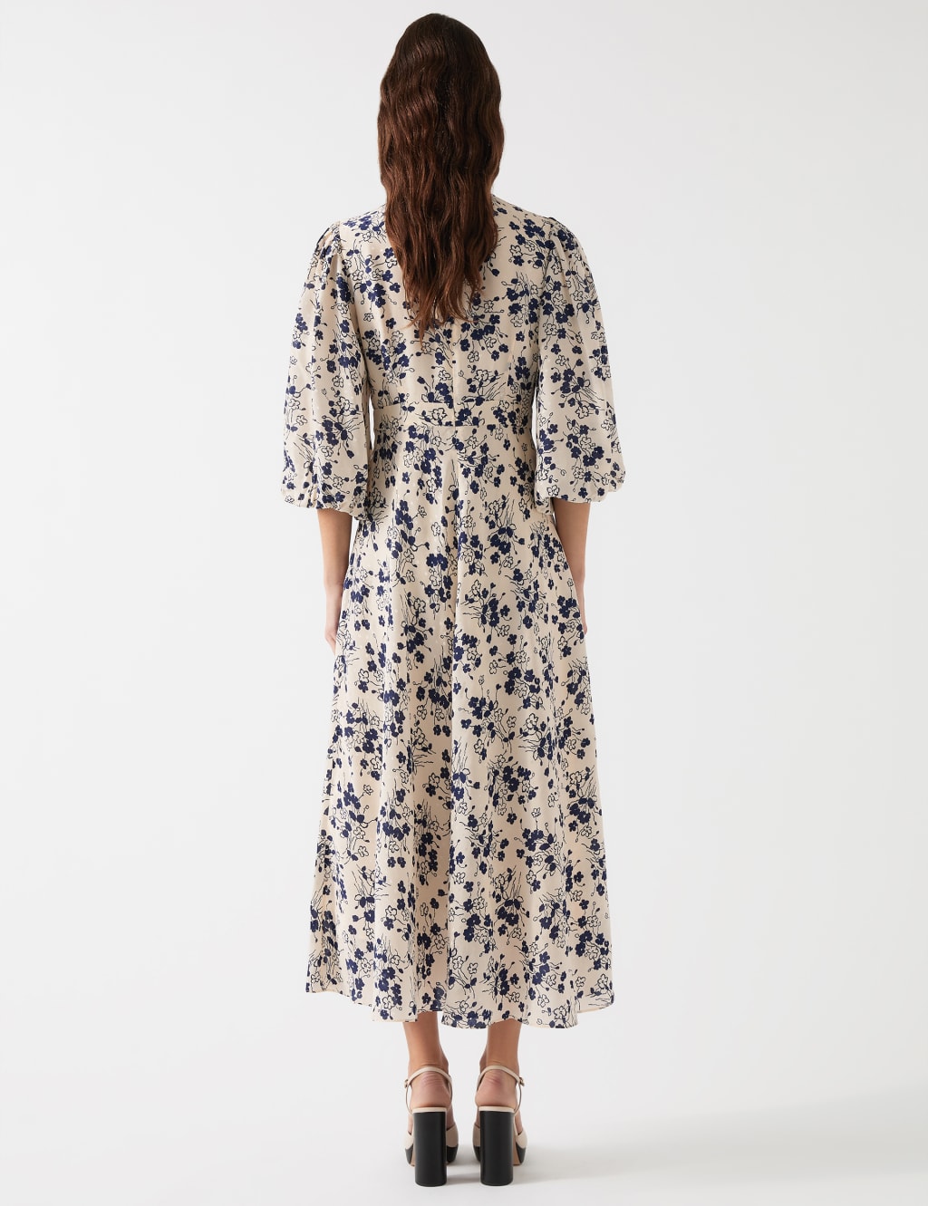Silk Blend Floral Midi Skater Dress 3 of 4