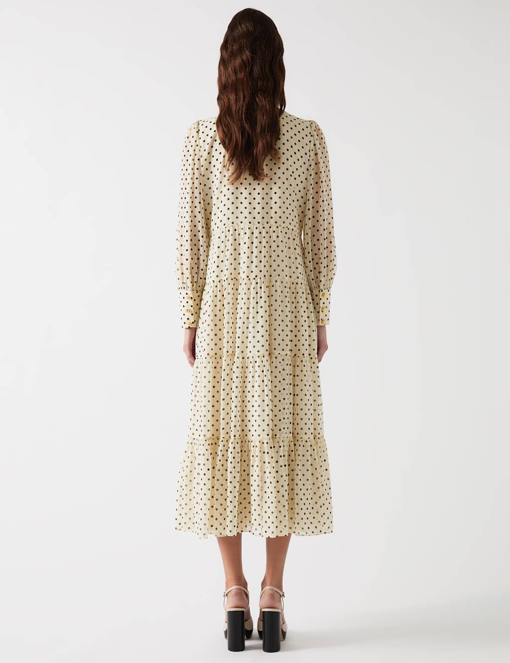 Polka Dot Tie Neck Midi Tiered Dress 3 of 4