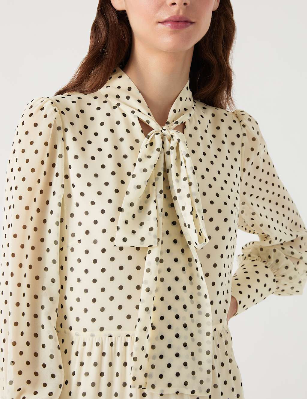 Polka Dot Tie Neck Midi Tiered Dress 4 of 4