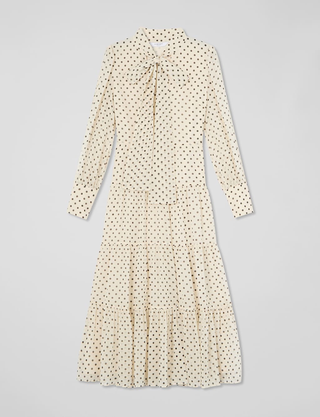 Polka Dot Tie Neck Midi Tiered Dress 2 of 4