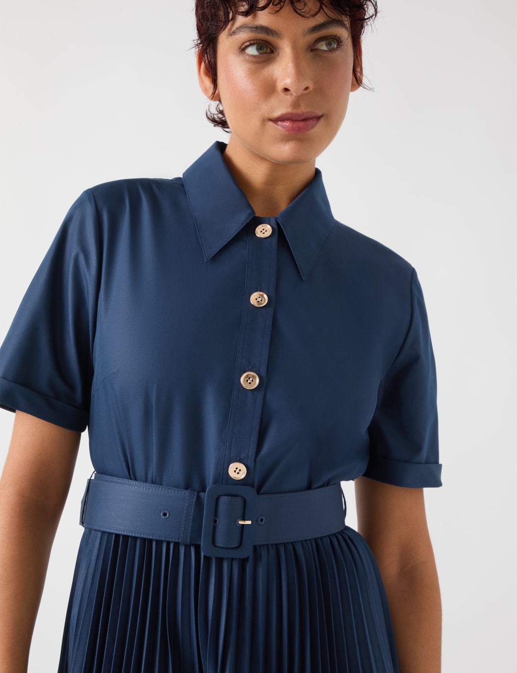 Collared Belted Pleated Midi Shirt Dress 4 of 4