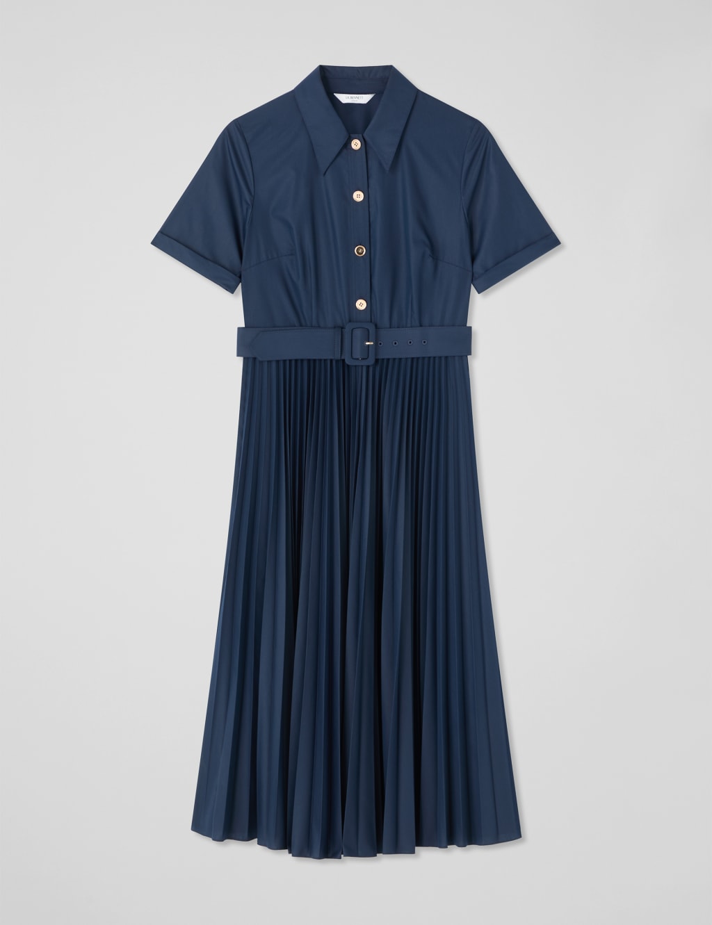 Collared Belted Pleated Midi Shirt Dress 2 of 4