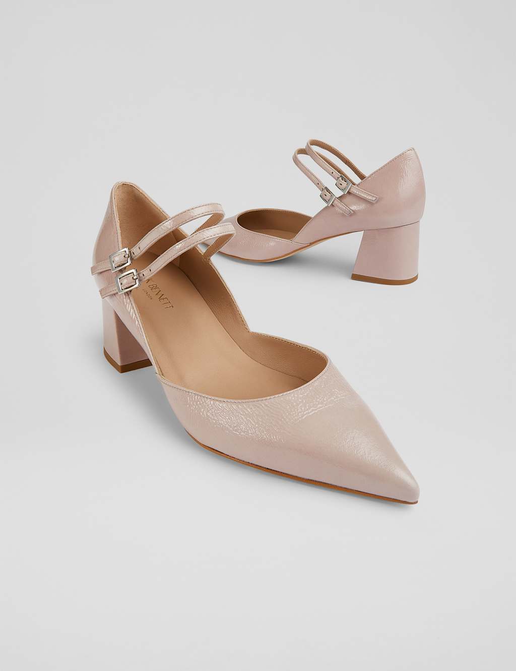 Leather Patent Block Heel Court Shoes 3 of 4