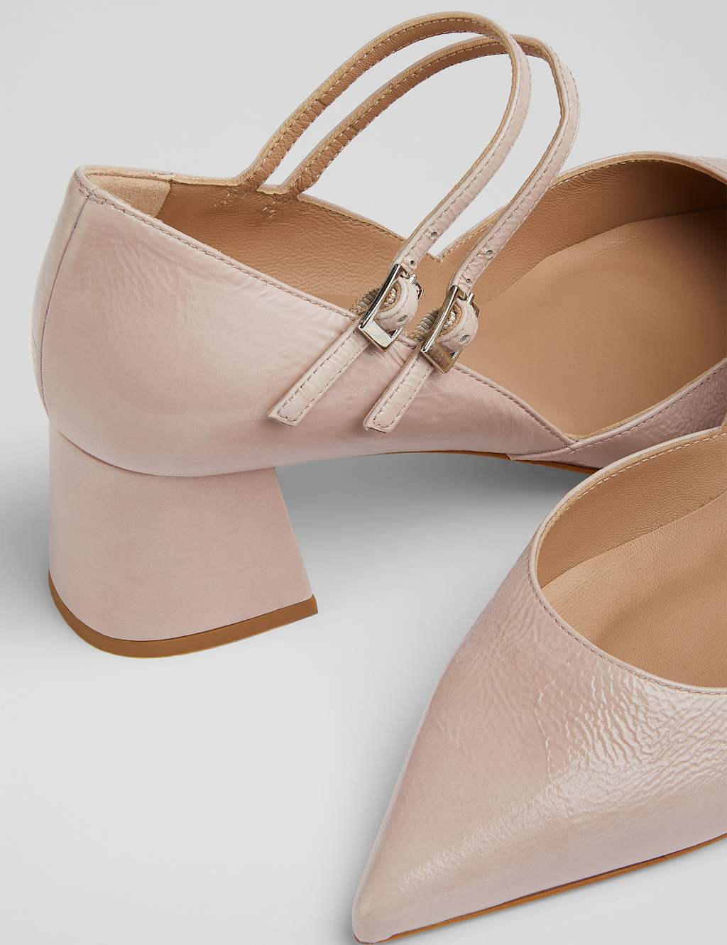 Leather Patent Block Heel Court Shoes 4 of 4