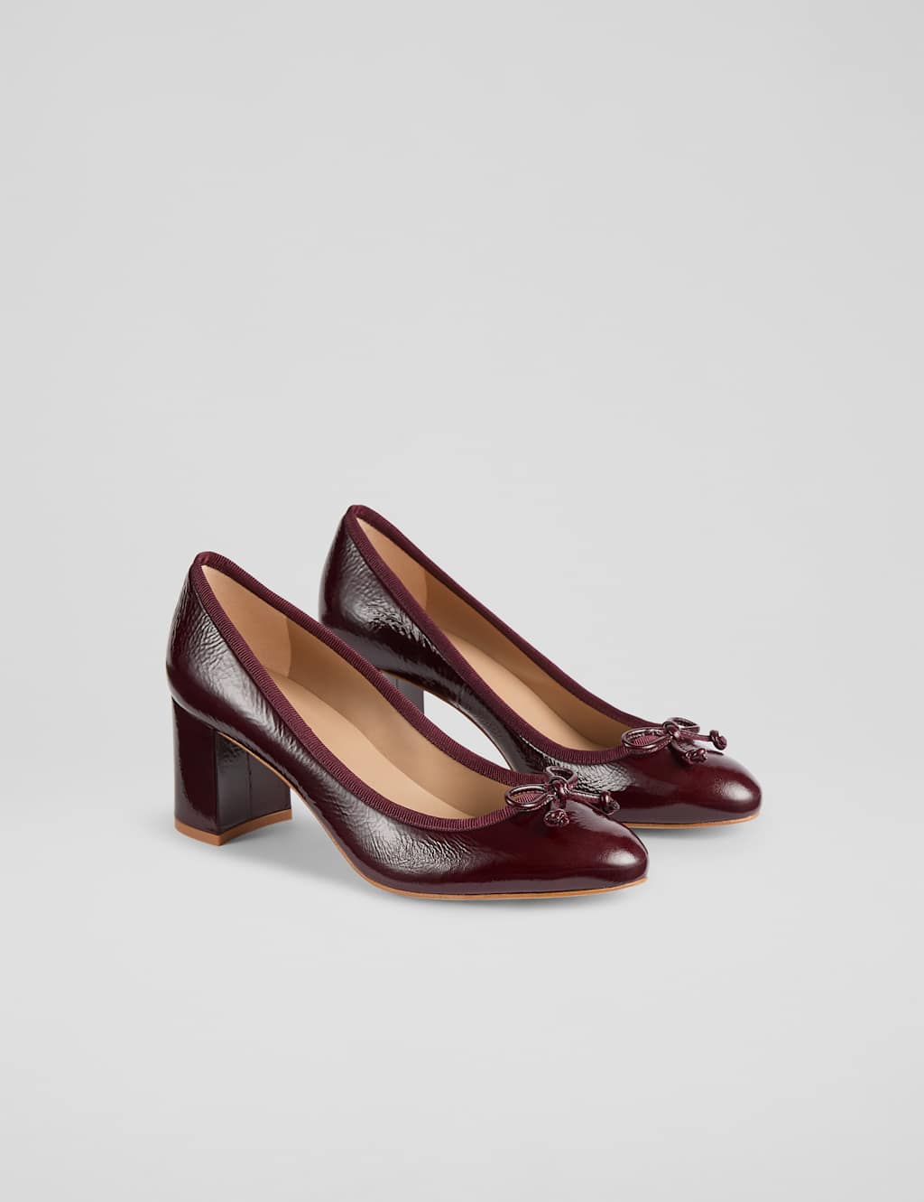 Leather Patent Block Heel Court Shoes 2 of 4
