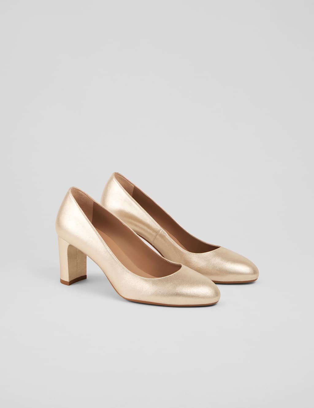 Leather Metallic Block Heel Court Shoes 2 of 4