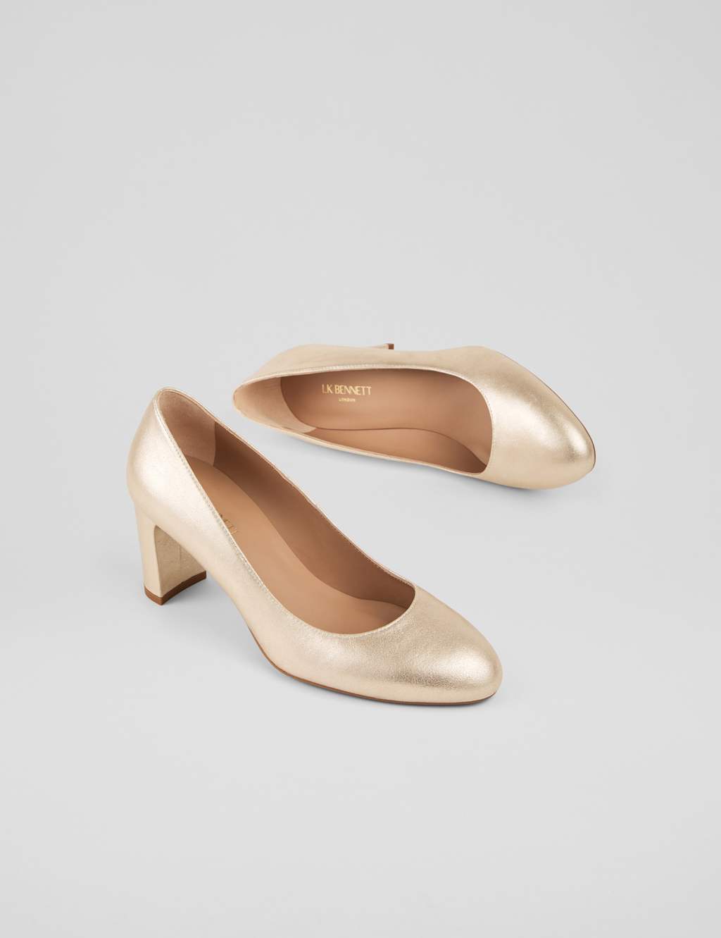 Leather Metallic Block Heel Court Shoes 3 of 4