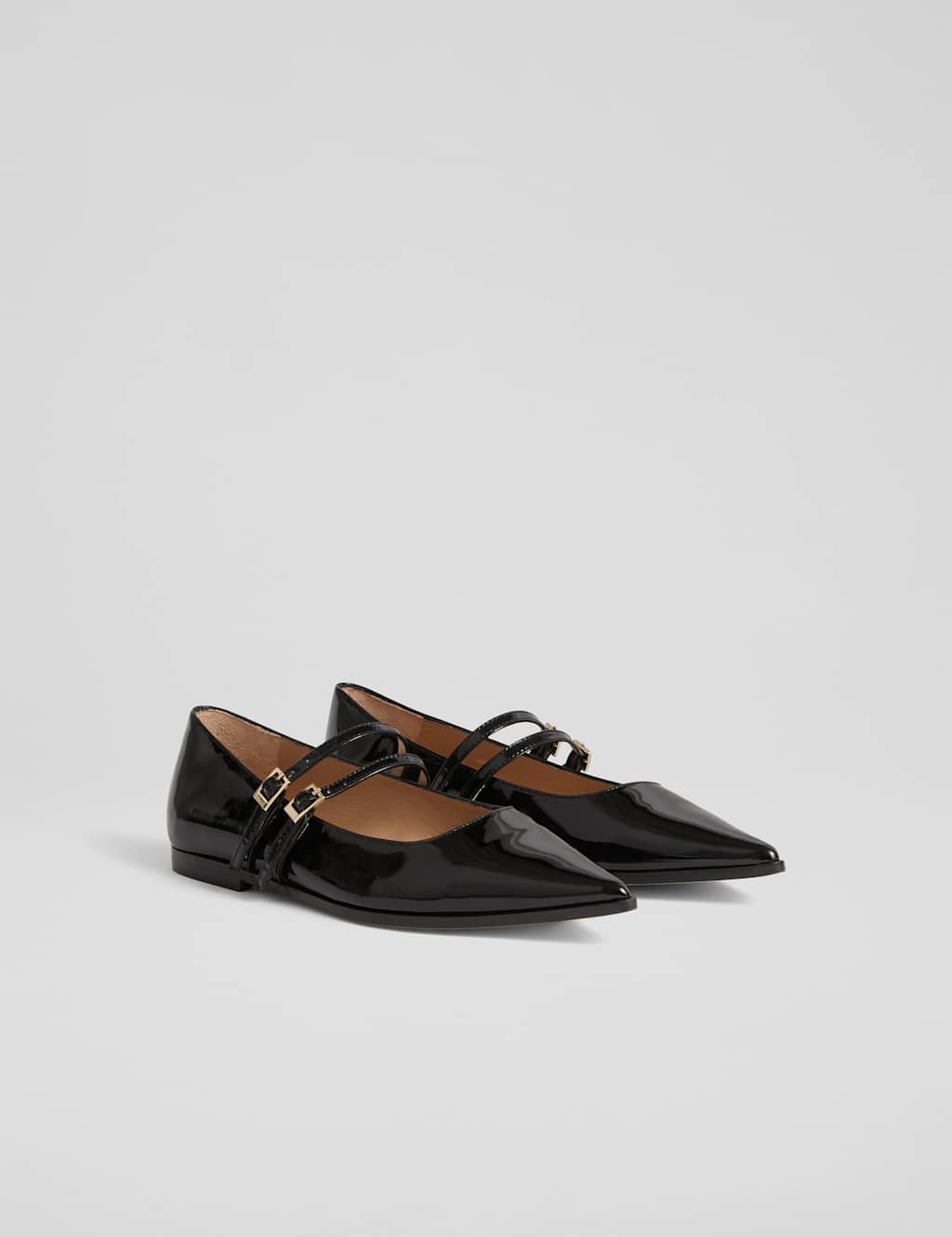 Leather Folded Flat Square Toe Ballet Pumps 2 of 4